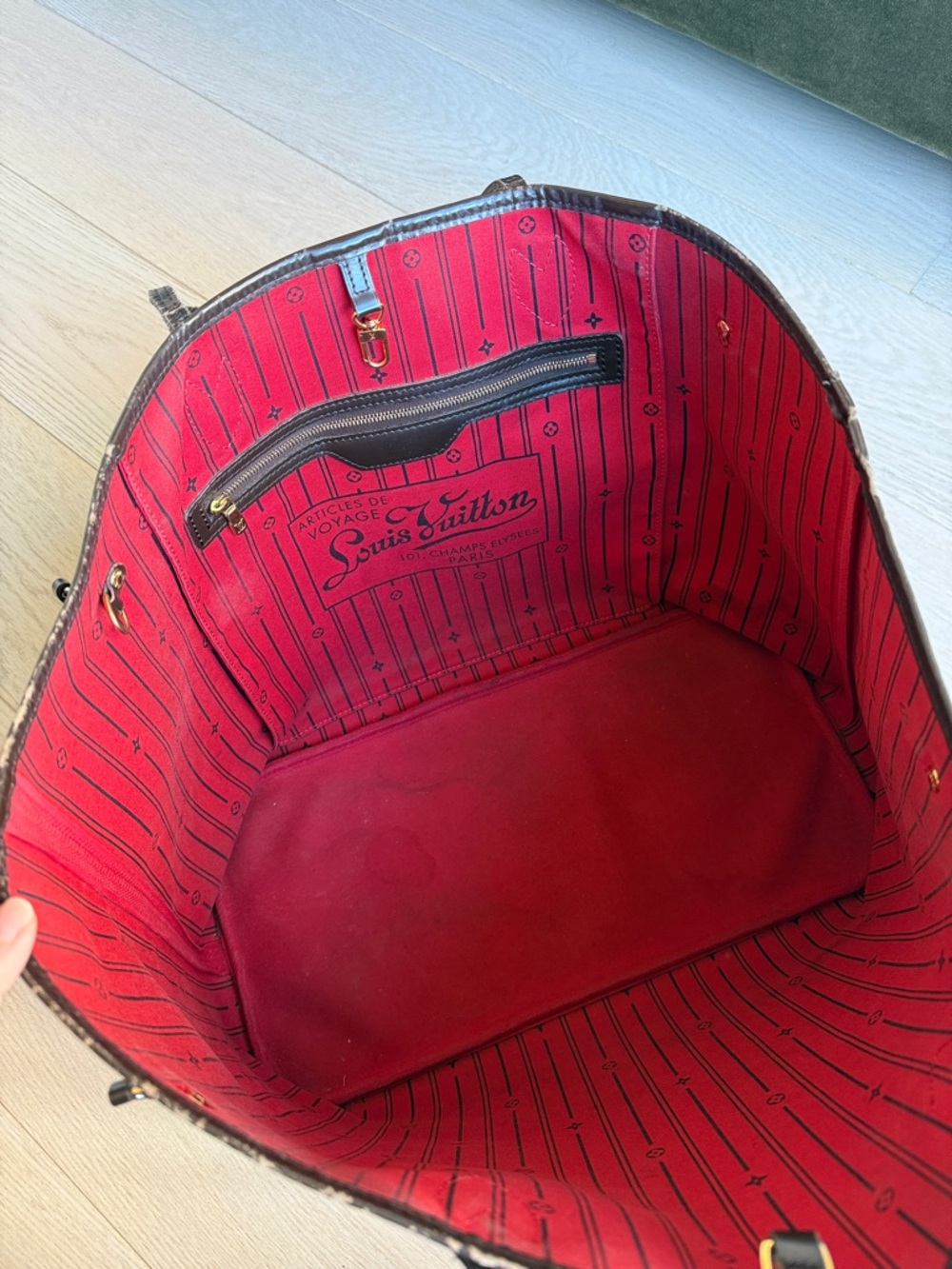 Louis Vuitton Neverfull GM Tote Damier Ebene Canvas Preowned Authentic Bag Purse - Picture 14 of 17